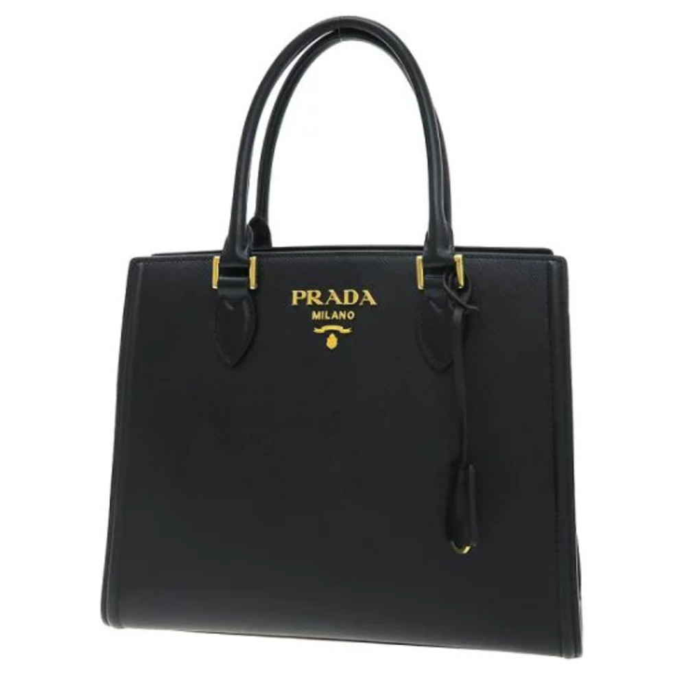 Prada Saffiano Lux satchel handbag iconic logo Black